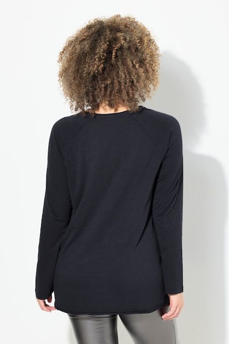 Shirt, Flockdruck, A-Linie, Rundhals, Langarm, offenkantig