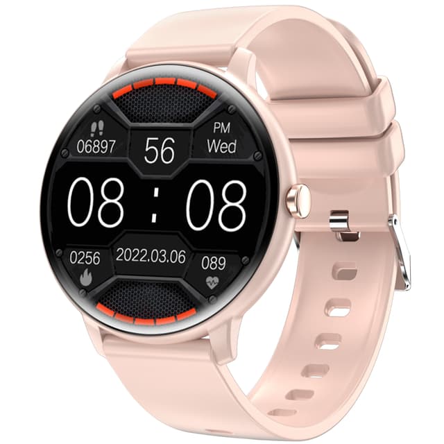 Smartwatch med EKG, pulsmåler, blodtryksmåler, søvntracker og skridttæller Lyserød