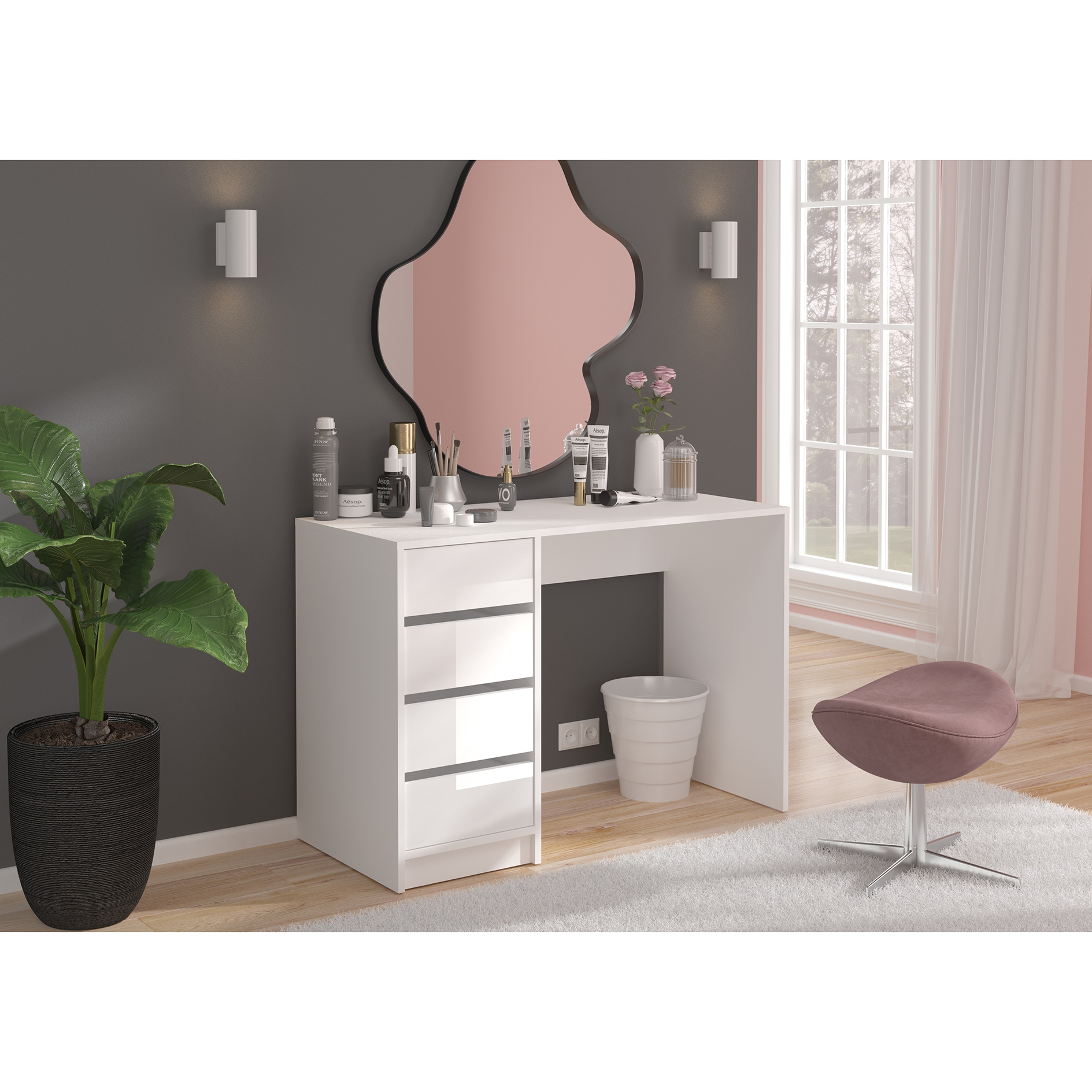 Schminktisch/Schreibtisch EMMA - weiß Hochglanz - 110 cm