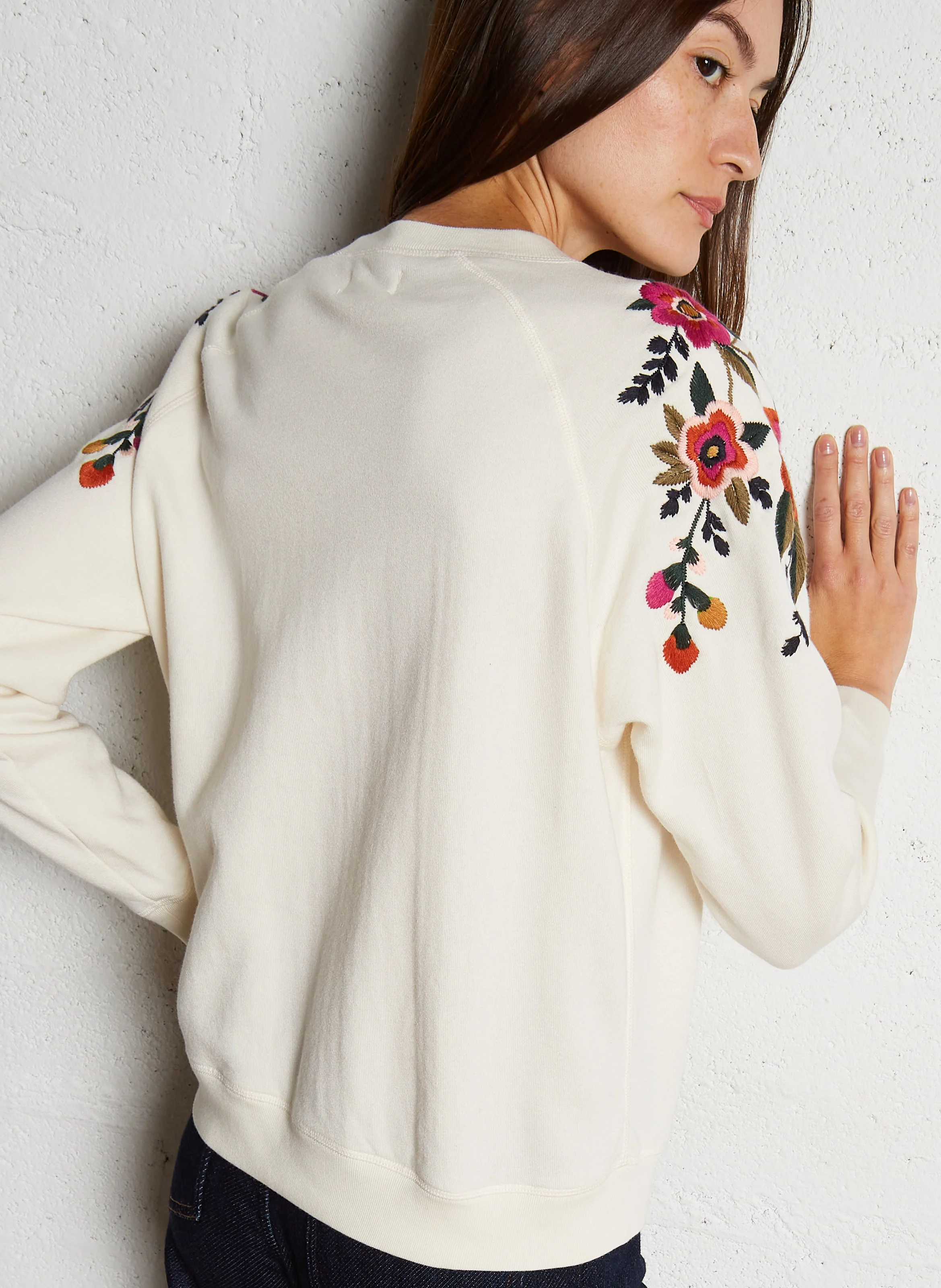 TAPUCINE - Sweat col rond brodé en coton mélangé | Blanc