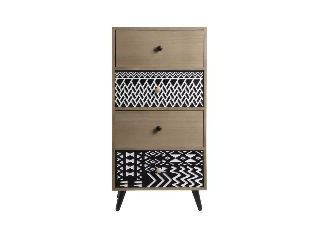 Commode de Salle de Bain avec 4 Tiroirs Bois Métal Style Industriel