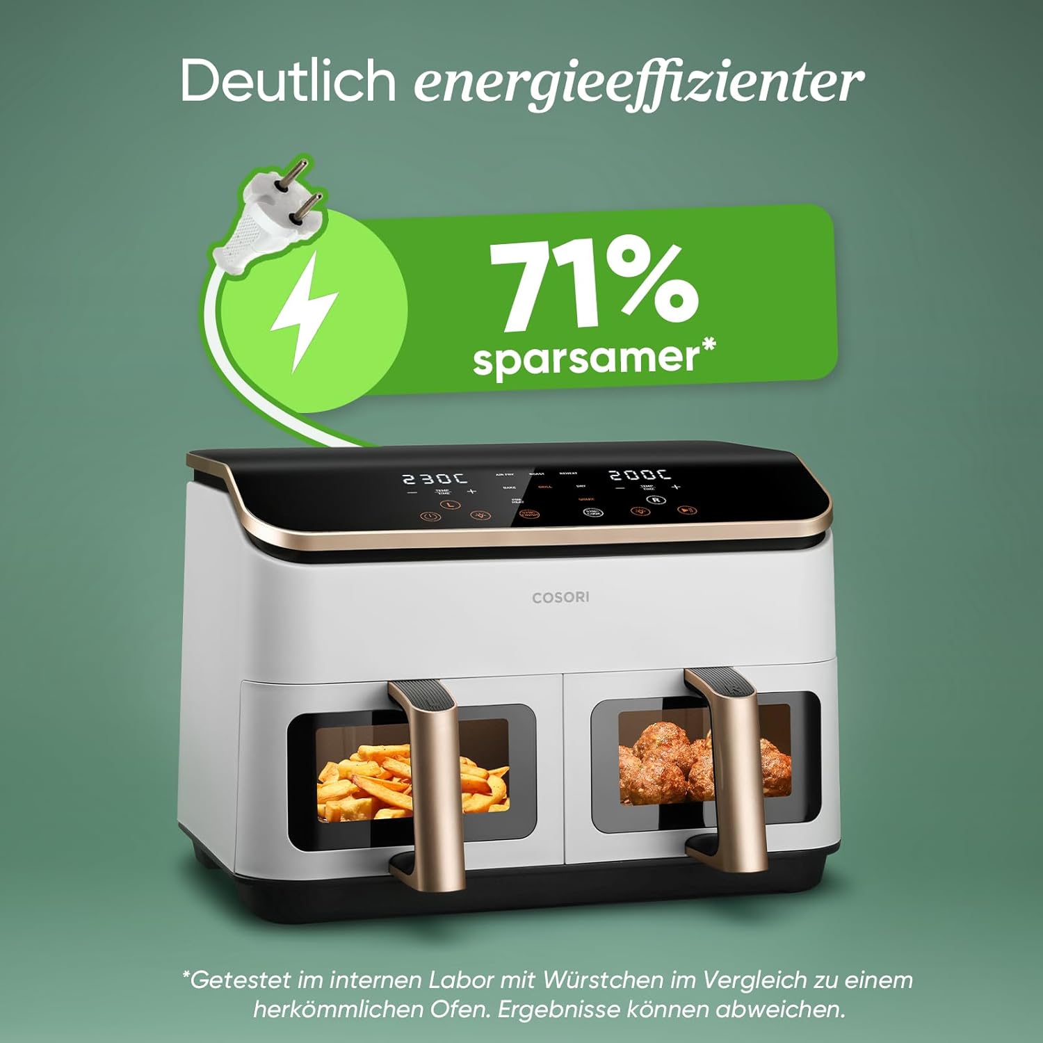 COSORI Heißluftfritteuse 2 Kammern, Testsieger der Stiftung Warentest, 8,5 L 6-in-1 Airfryer mit Sichtfenster, Schwarz-weiß