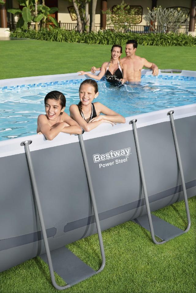 Bestway Zwembad power steel set ovaal grijs 549