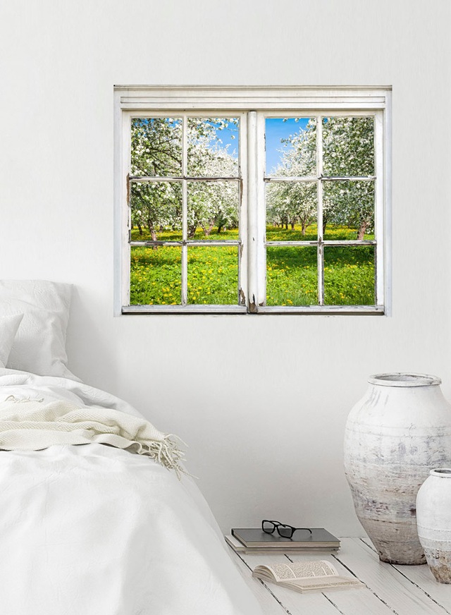 queence Wandsticker »Wiese mit Bäumen« Wandsticker, Wandbild, selbstklebend, 3D, Fenster