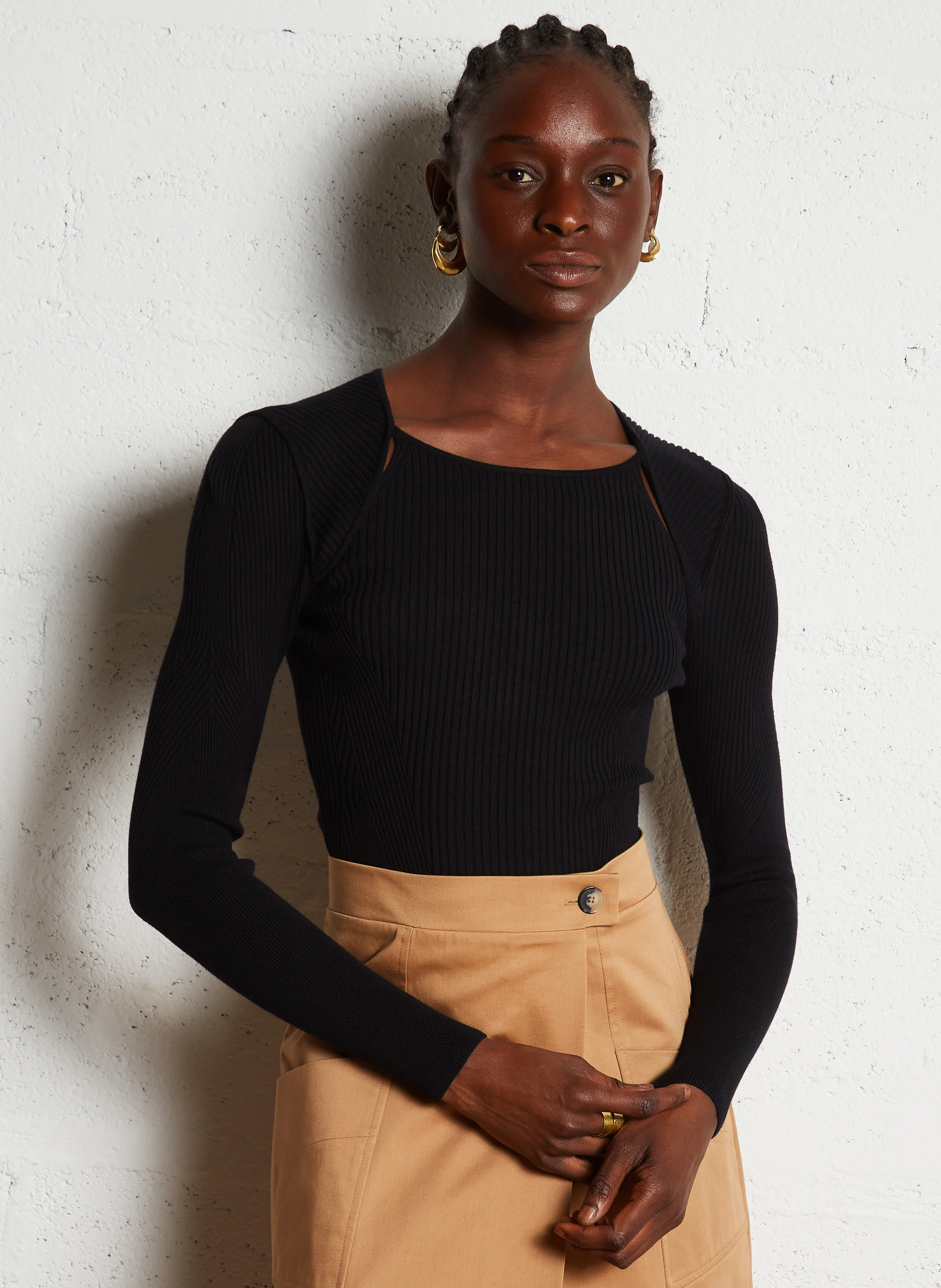 PIETRA - Pull ajusté col rond en maille | Noir
