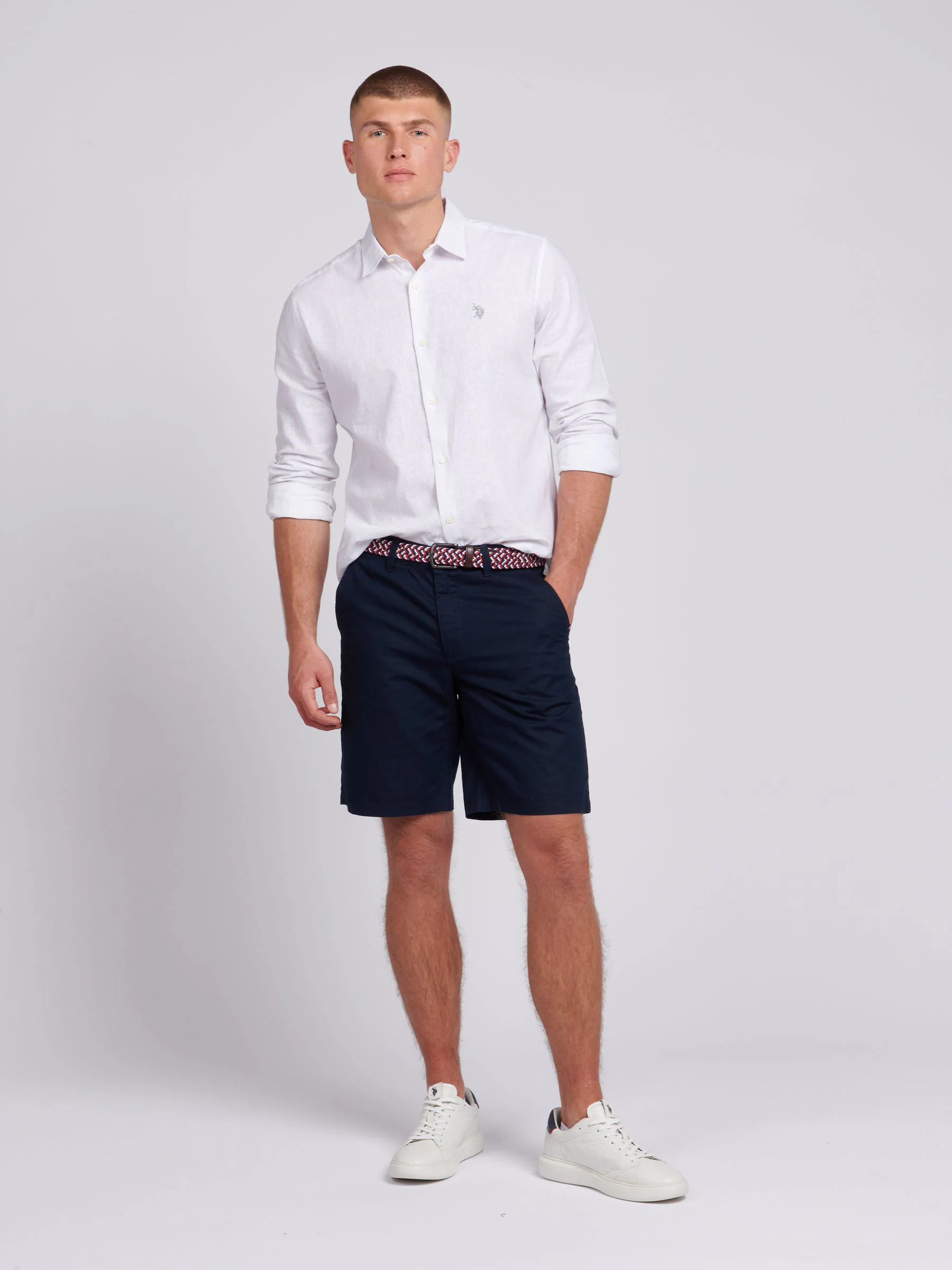 Blauw - U.s. Polo Assn. - Herenchino van linnenmix