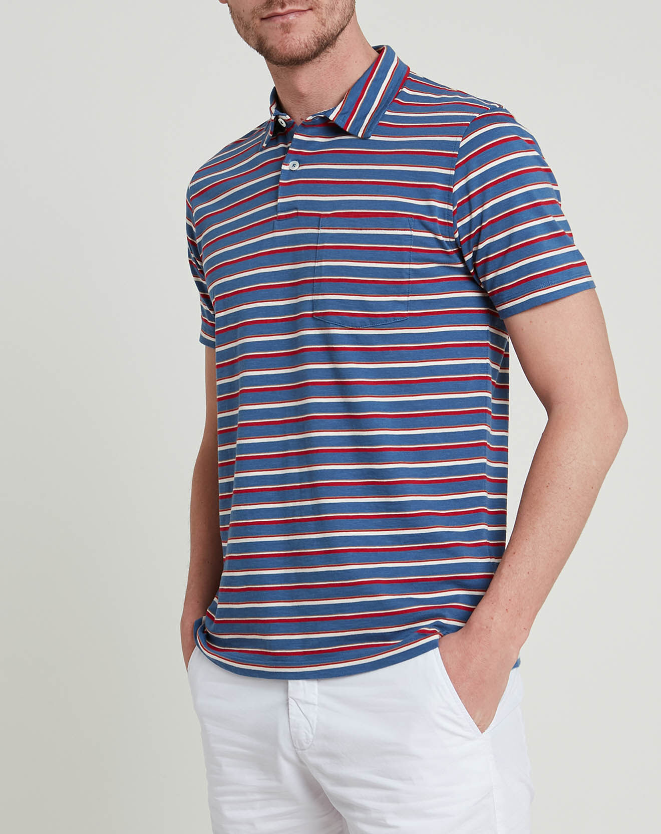Hartford T-Shirt Pocket Crew rayé bleu