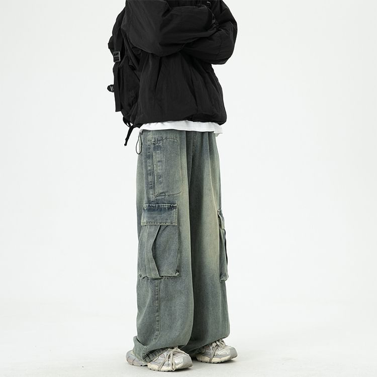 Neonity Wear - Mid Rise Washed Wide Leg Cargo Jeans