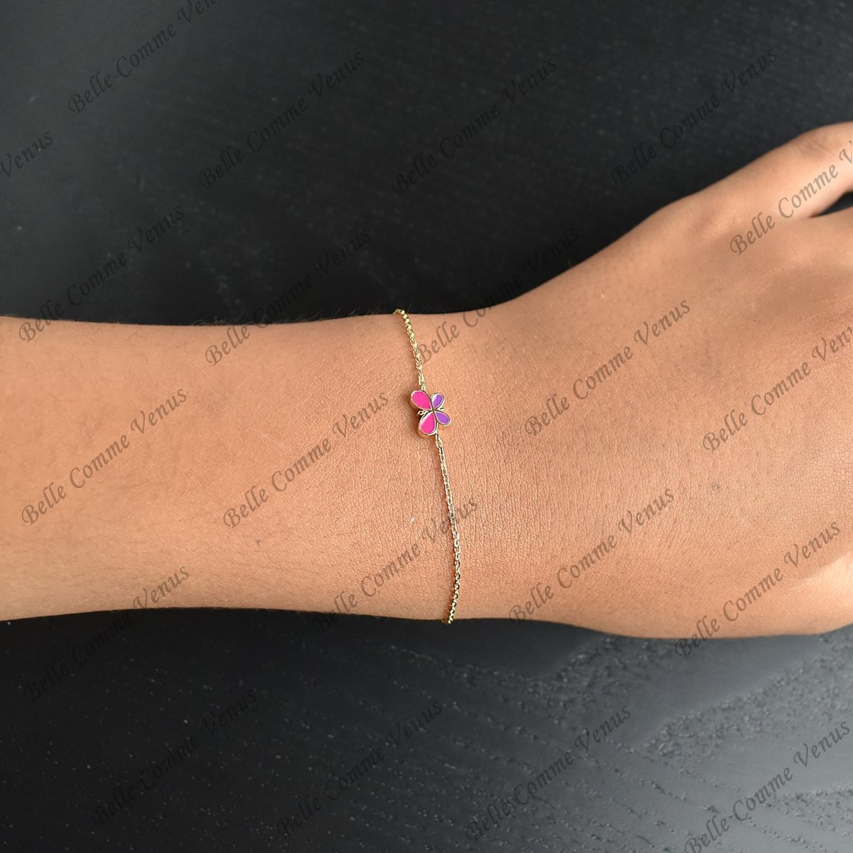 Bracelet papillon émail coloré Plaqué or 750 3 microns