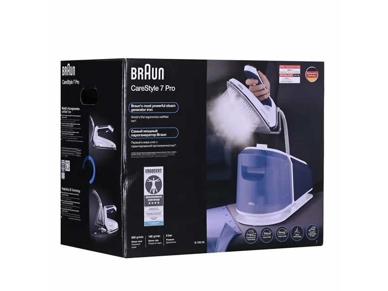 Braun CareStyle 7 Pro IS 7282 BL - Dampstrygejern med automatisk afbrydelse - såleplade: EloxalPlus FreeGlide 3D - 2700 W - blå