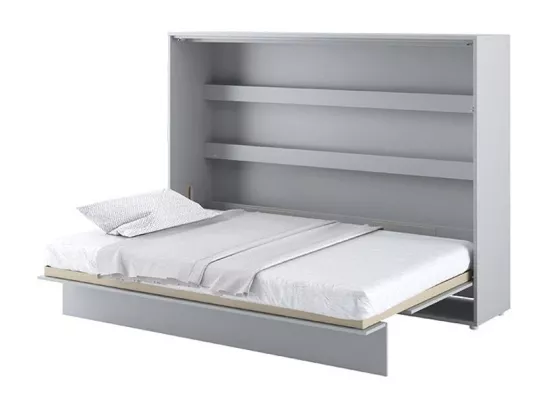 Lit escamotable horizontal avec étagères gris mat Noby 120x200-Avec matelas-Avec Led sans veilleuses