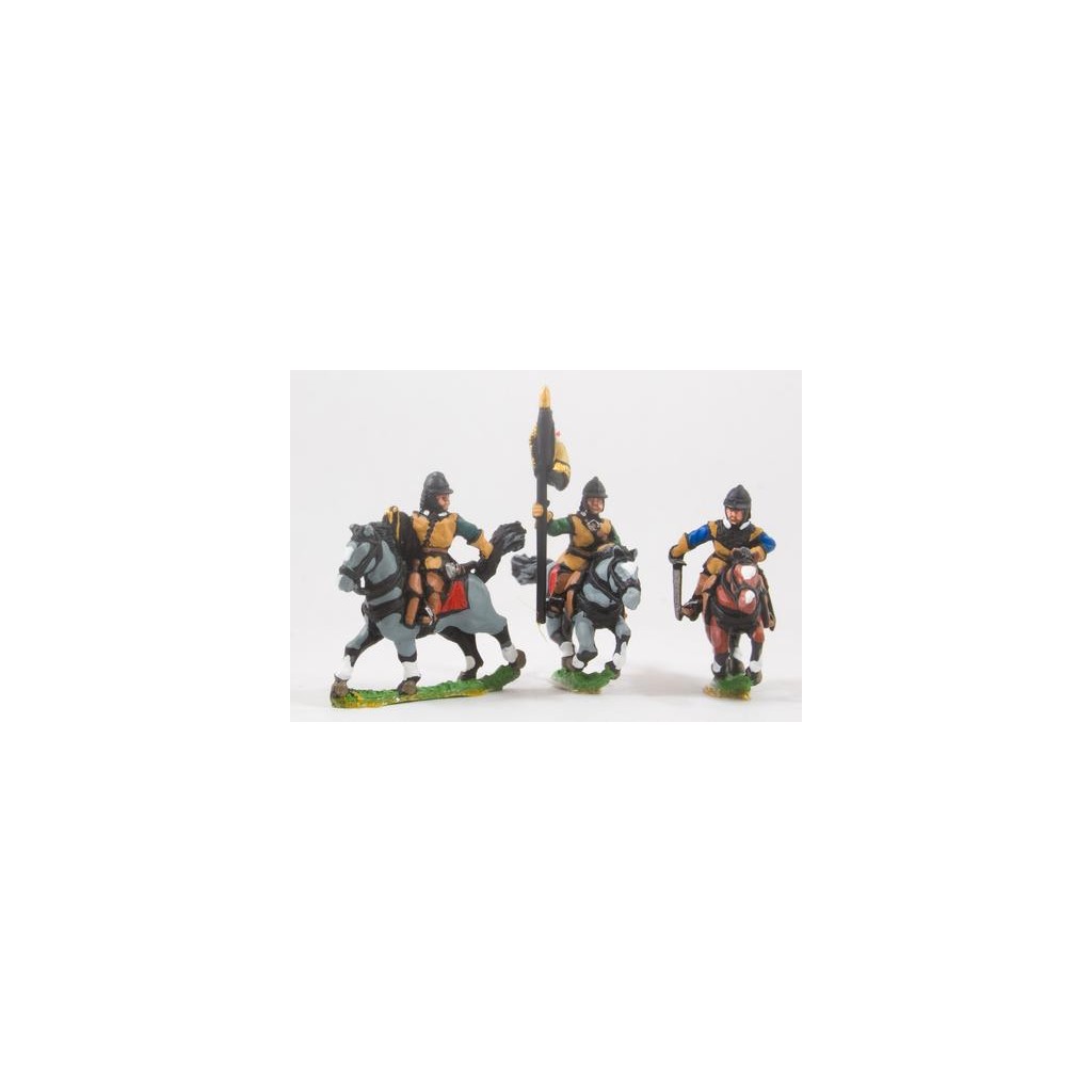 ECW: Command: Mounted Officer, Standard Bearer & Trumpeter in Pot Helm
