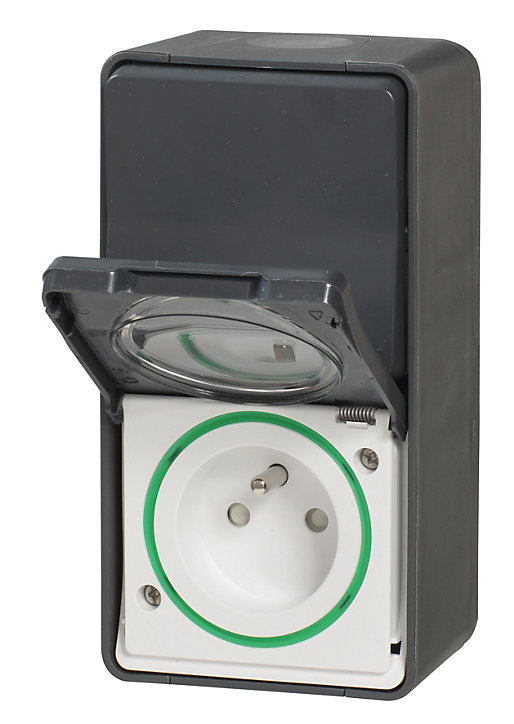 Interrupteur va-et-vient + prise avec terre verticale étanche complets saillie Schneider Electric Mureva Styl anthracite