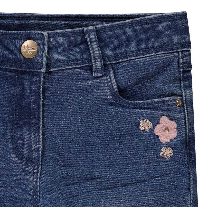 Jean slim avec broderies fleurs pour fille - Bleu moyen