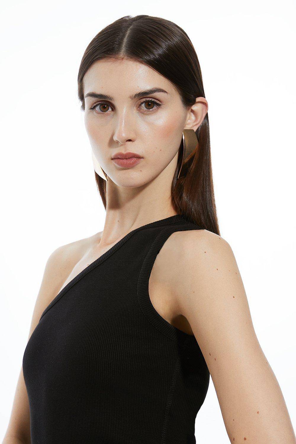 KarenMillen Haut Asymétrique en Jersey Côtelé Compact