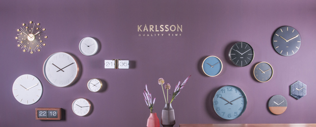 Wall clock Charm black steel with gold battons