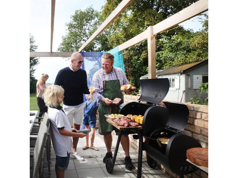 Landmann Holzkohlegrill Smoker Vinson 200 - Schwarz Mobiler Holzkohlegrill mit Ablagen