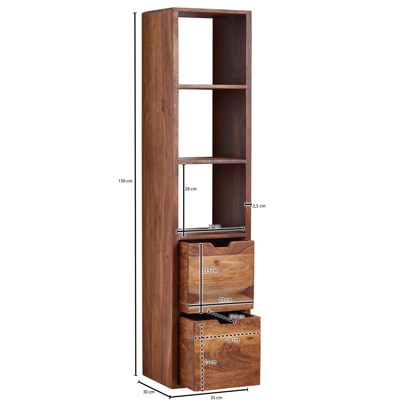Wandregal - Sheesham Massivholz - 150 cm hoch