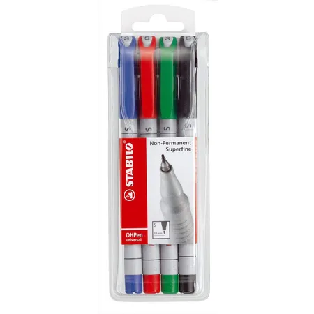 Folienstift - STABILO OHPen universal - wasserlöslich superfein - 4er Pack - grün, rot, blau, schwarz