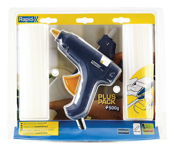 Pistolet à colle 12mm Rapid EG111 + 500g de colle transparente universelle