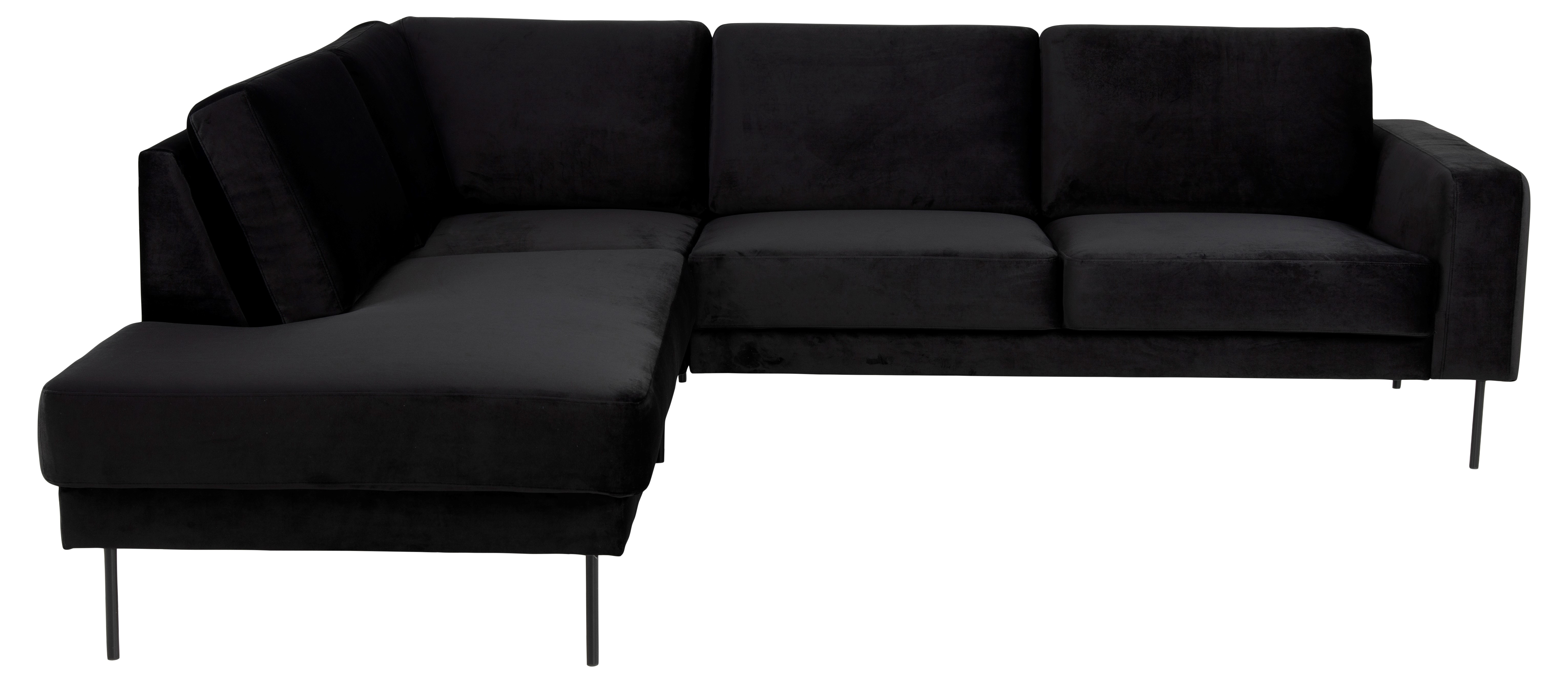 Shibuya hjørnesofa Letto Antrasitt velur. Med åpen ende venstre og sorte stålben.