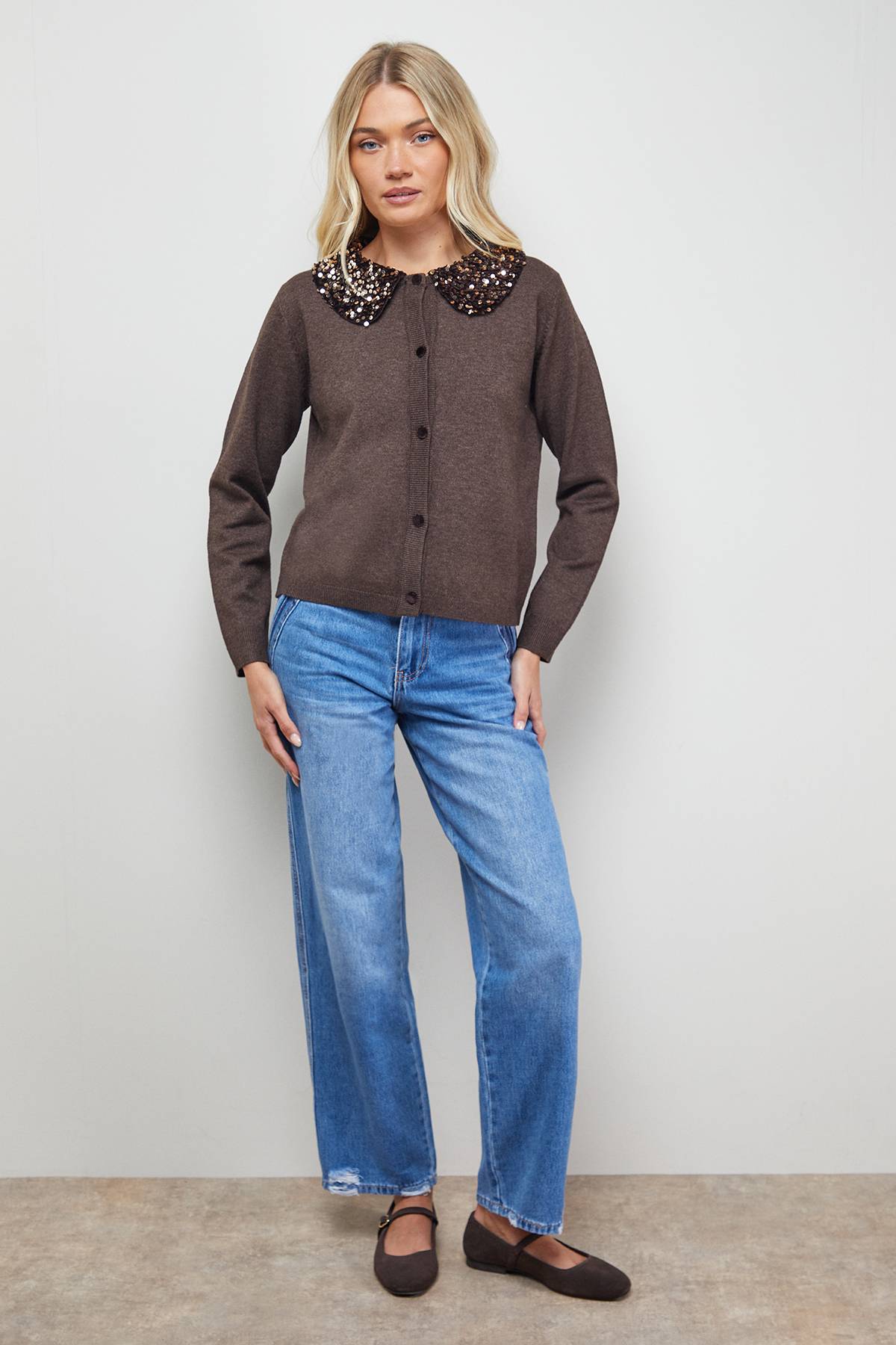 Oasis Cardigan à Col Pailleté