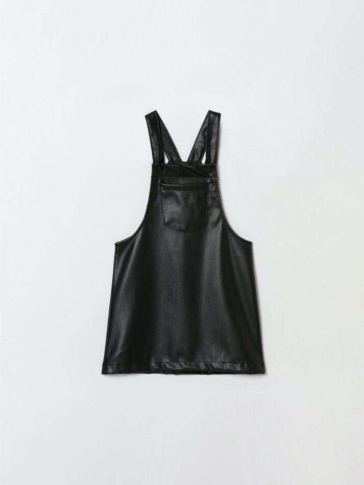 Vestido avental com efeito de couro - Preto