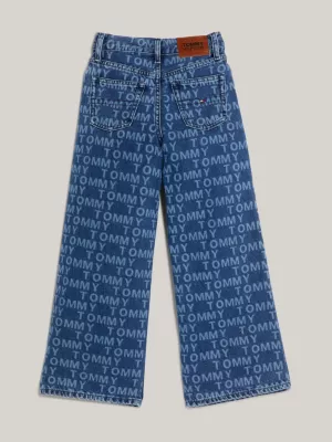 Calça jeans de perna larga com estampa de logotipo a laser