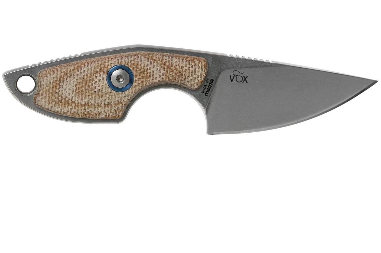 MKM Mikro 1 Drop, Stonewashed Natural Canvas Micarta nekmes, Jesper Voxnaes design