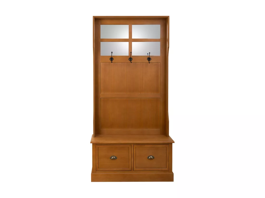 Portemanteau en bois pour entrée avec banc marron 92x39,5x184
