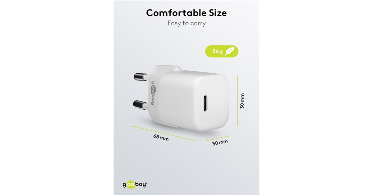 goobayUSB-C PD GaN snellader Nano (20 W)   (Wit, 1x USB-C, Power Delivery 3.0)