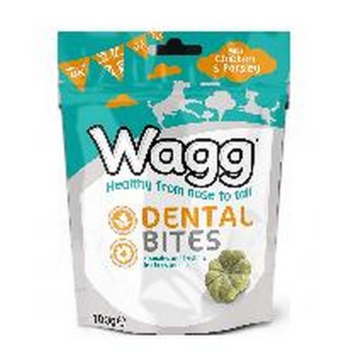 Suplemento dental Wagg para cães, sabor frango e salsa.