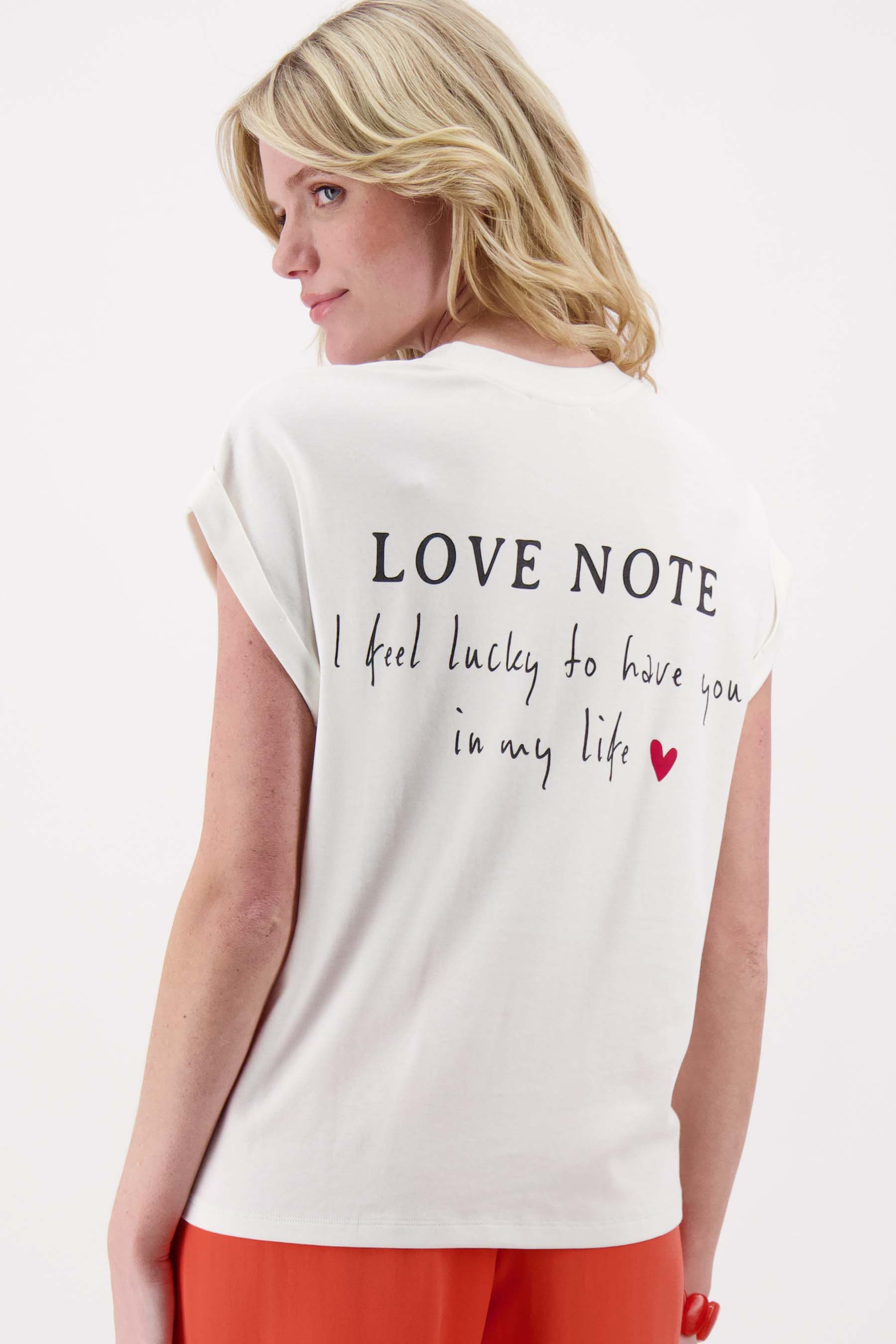 T-shirt met opgerolde mouw 'love note'