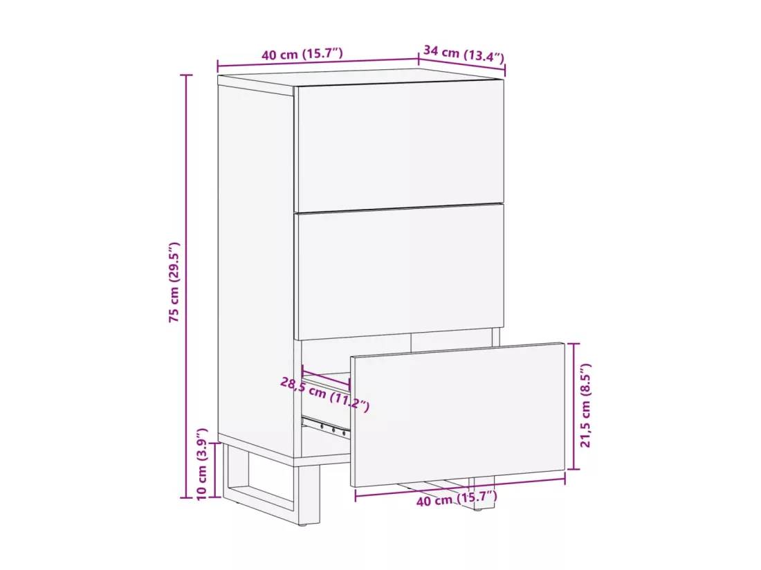Buffet 40x34x75 cm bois d'acacia massif