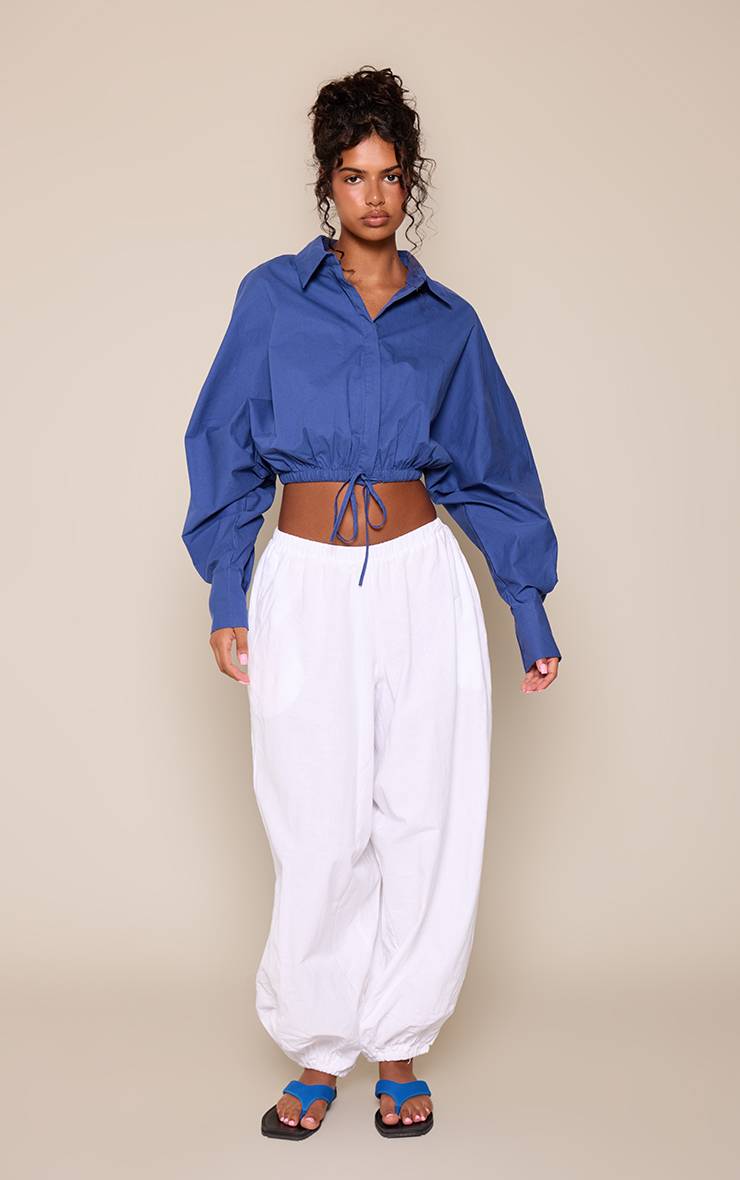 Bleu Chemise Courte À Ourlet Froncé Avec Détail À Nouer
