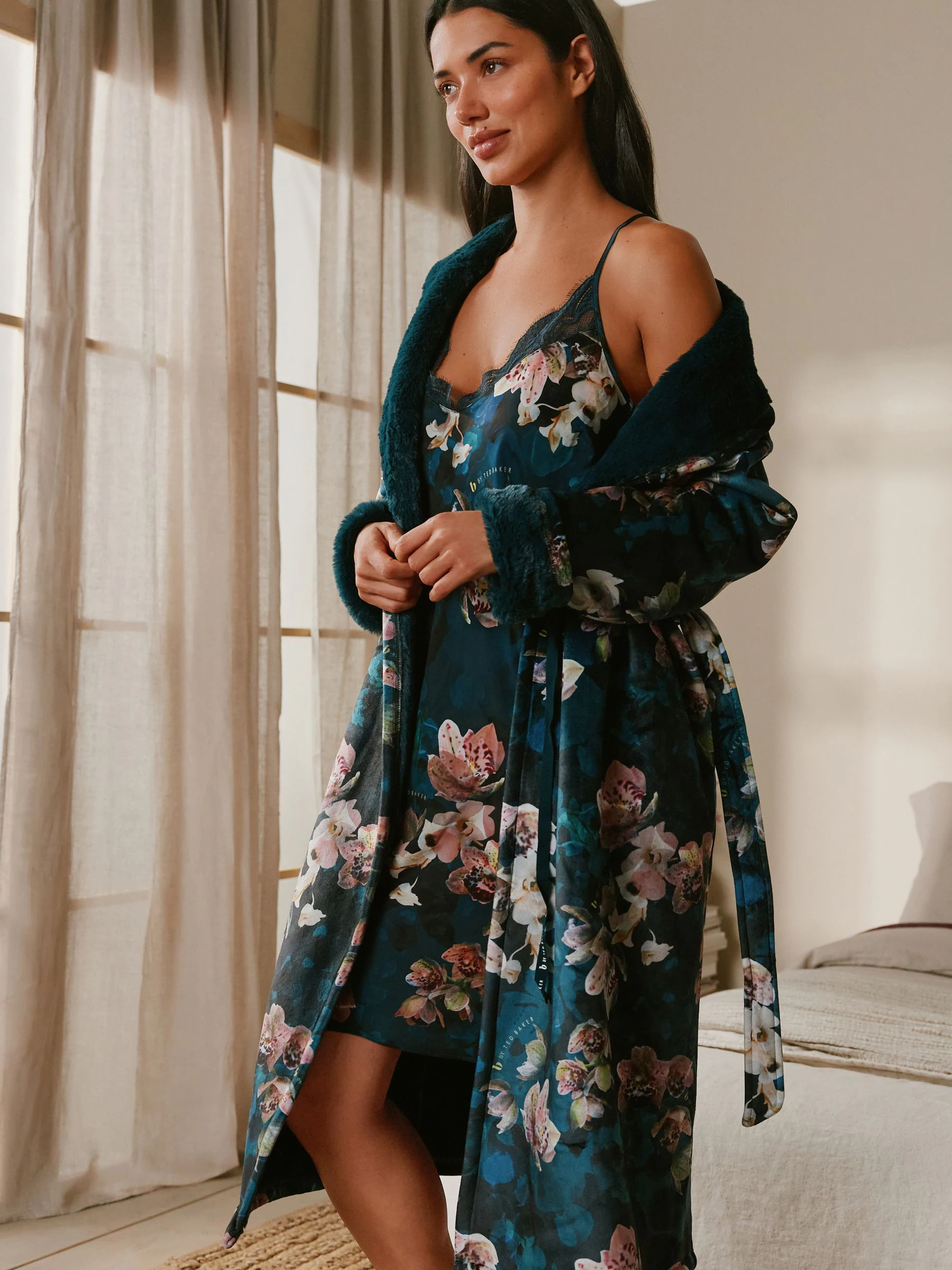 B by Ted Baker Dark Teal Floral Cosy Robe