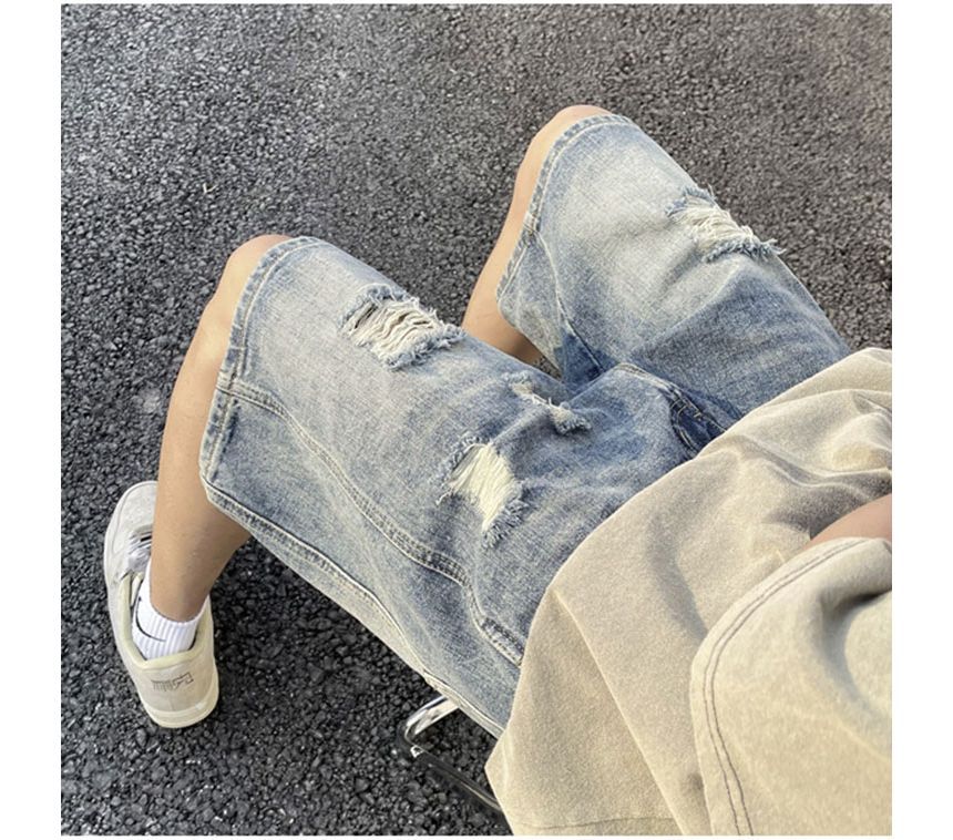 Whyessa - Versleten rechte denim shorts