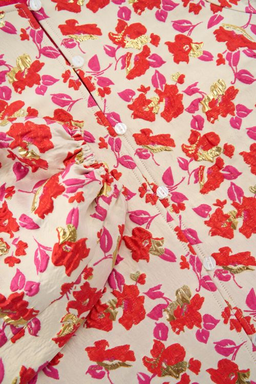 Beige jacquard bloemen top met lange mouwen