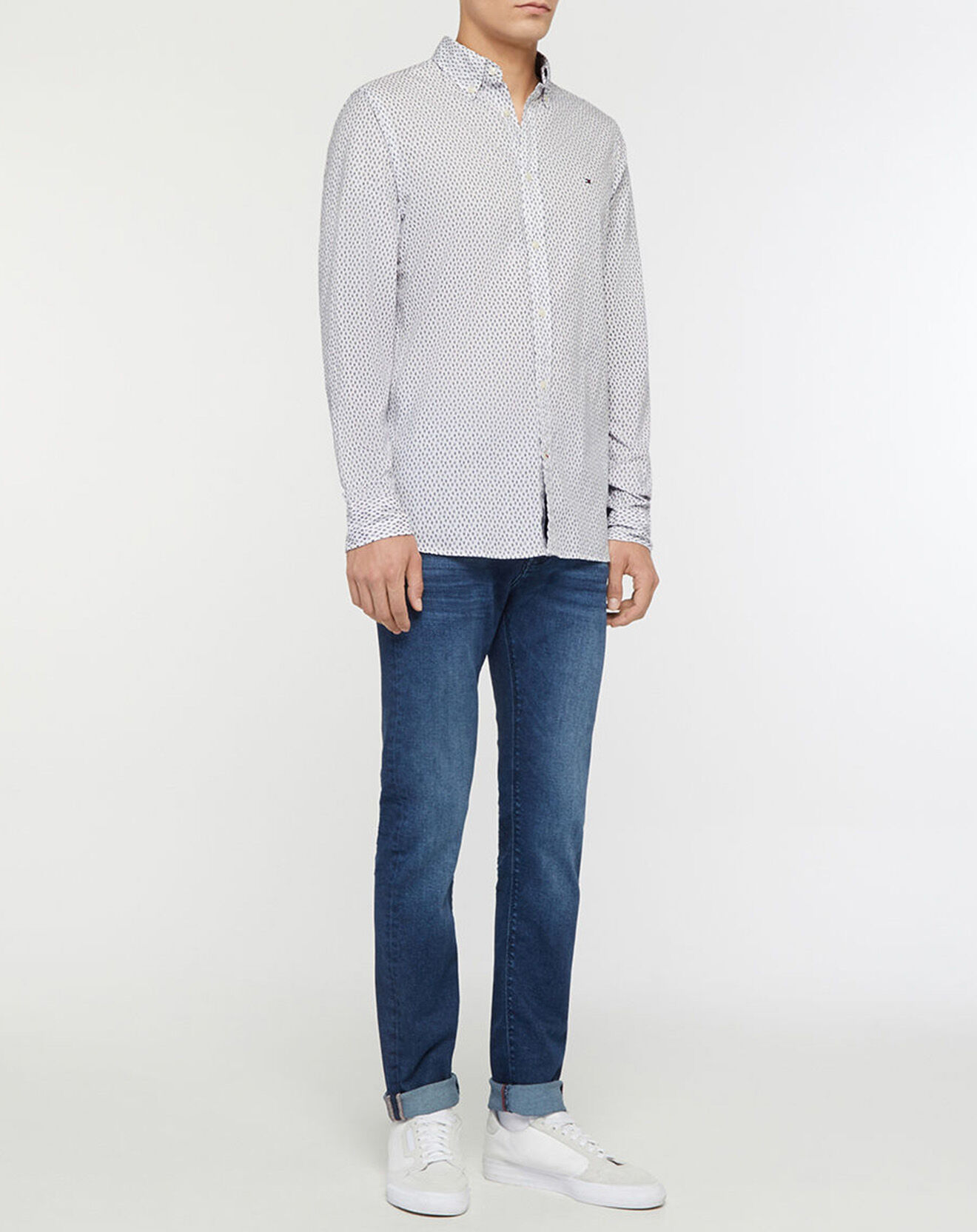 Tommy Hilfiger Chemise Slim 100% Coton Bio imprimé fantaisie blanc/bleu