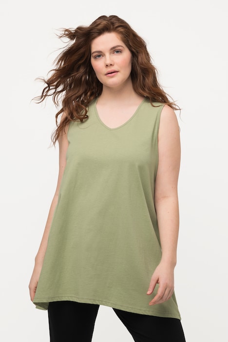Longtop, Naturfärbung, A-Linie, V-Ausschnitt, ärmellos