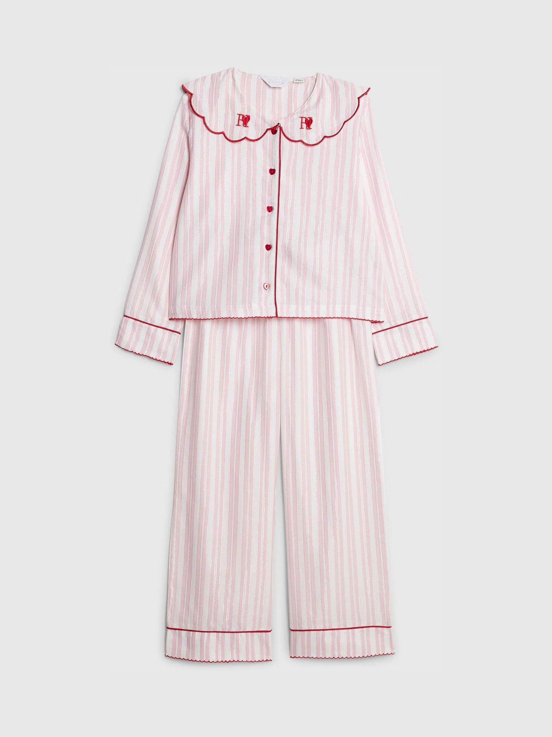 River Island Long Sleeve Stripe Scallop Collar Pyjamas Set