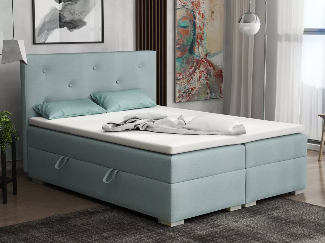 Lit Boxspring avec tiroirs de lit, Coffre de lit Topper Atlanta 160x200 cm, Jasmine 73 (Gris souris)