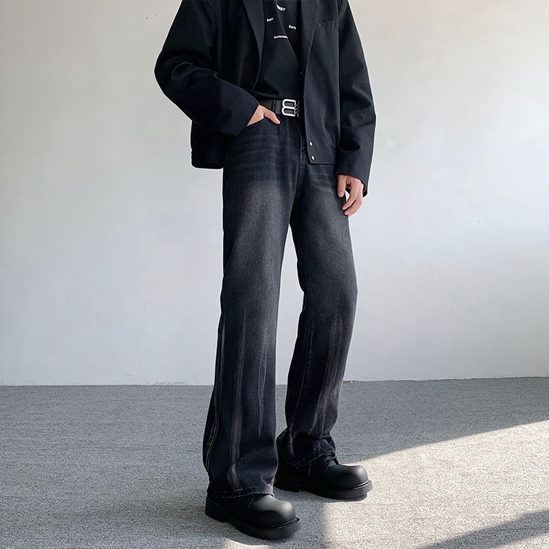 Freehop - Mid Rise Washed Wide Leg Jeans