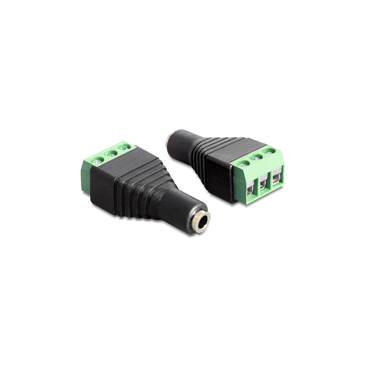 DeLOCK adapter, 3,5mm stereo ho till 3-pin terminalblock, svart