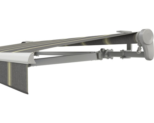SOLUNA knikarmzonnescherm Trend 2,5x2 Stoffen design D417 Frame zilver geanodiseerd incl. motor, wandschakelaar en noodhandzwengel