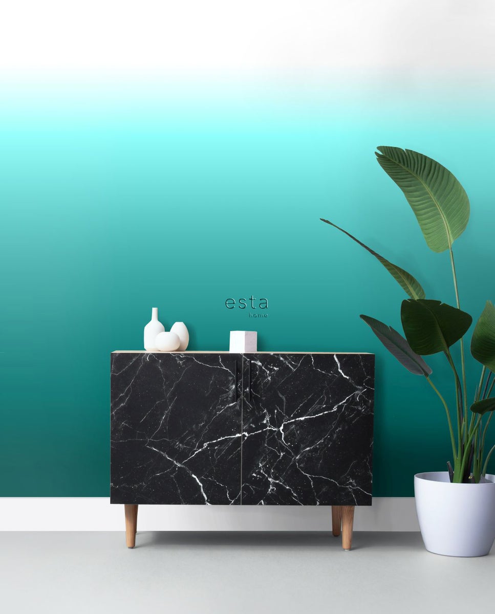 ESTAhome Fotobehang Dip-Dye Patroon Turquoise en Wit - 100 x 279 cm - 158820