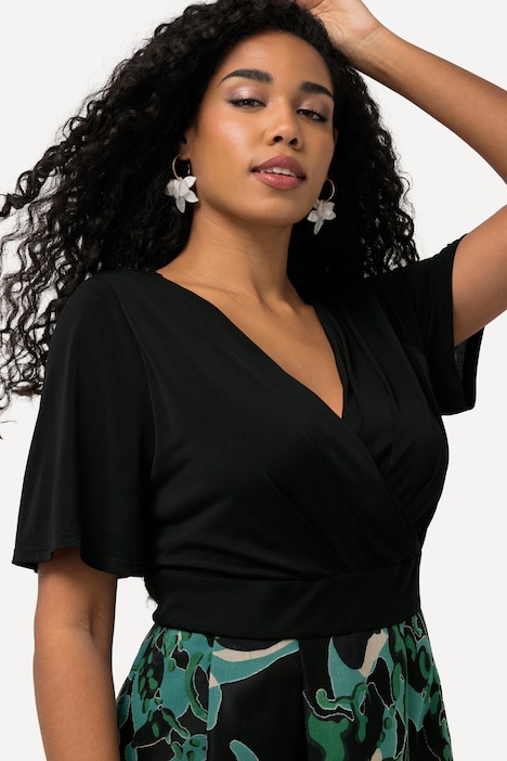 Ausbrenner-Maxikleid, A-Linie, V-Ausschnitt, Halbarm