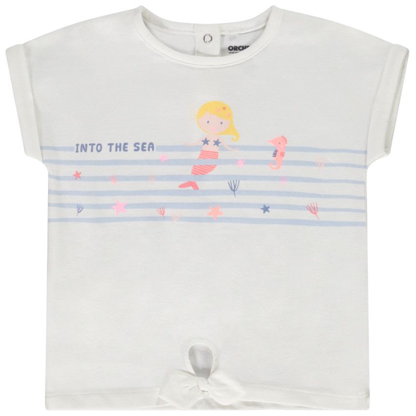 T-shirt manches courtes forme boîte en jersey avec print pour bébé fille - Blanc