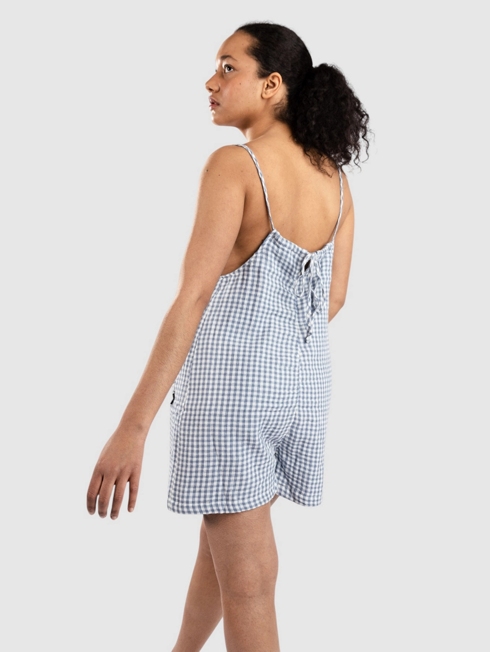 Blue Tomato Short Linen Overall gingham blue