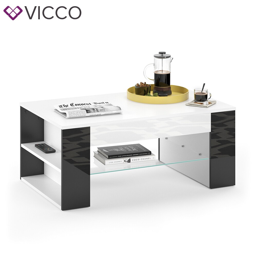 VICCO Couchtisch STELIOS in Weiß Schwarz Hochglanz - Wohnzimmer Kaffeetisch